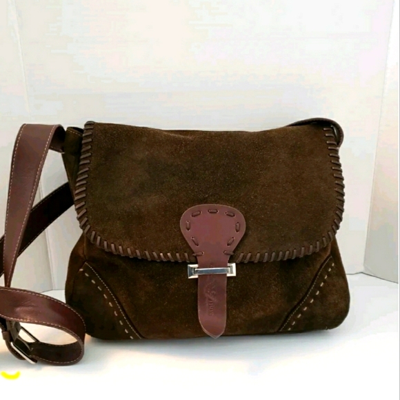 Emporio Armani Brown Suede Leather Crossbody Bag Shoulder Bag - Picture 1 of 10